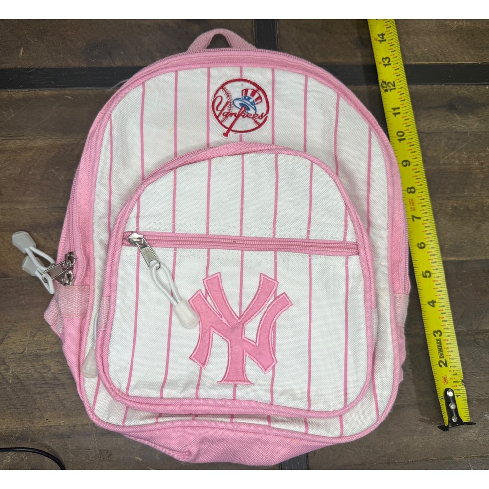 MLB New York Yankees Mini Backpack Pink White Pinstripe Small Canvas Bag